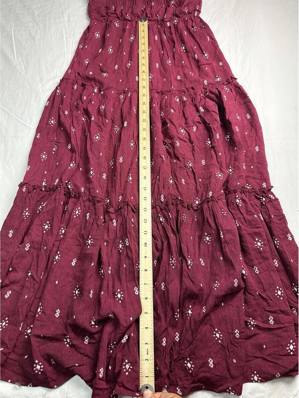 🌺 BONGO Halter Maxi Dress Women’s S Tiered Boho Print Burgundy 09-17 🌺 - Picture 8 of 10